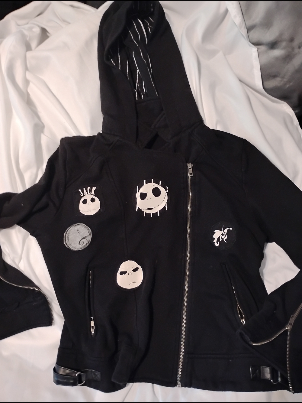 Black Embroidered Character Zip Hoodie